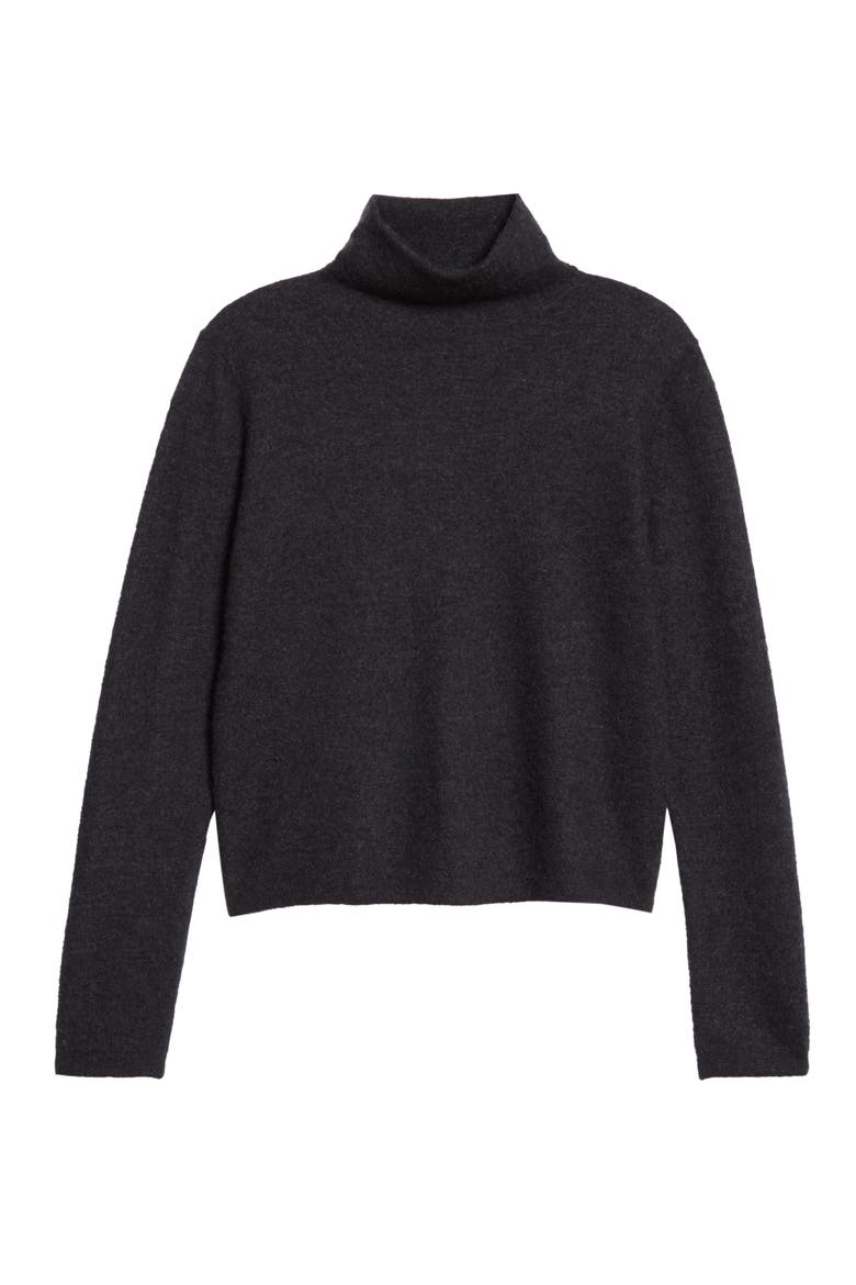 Cashmere Crop Turtleneck Sweater, Alternate, color, HEATHER CHARCOAL