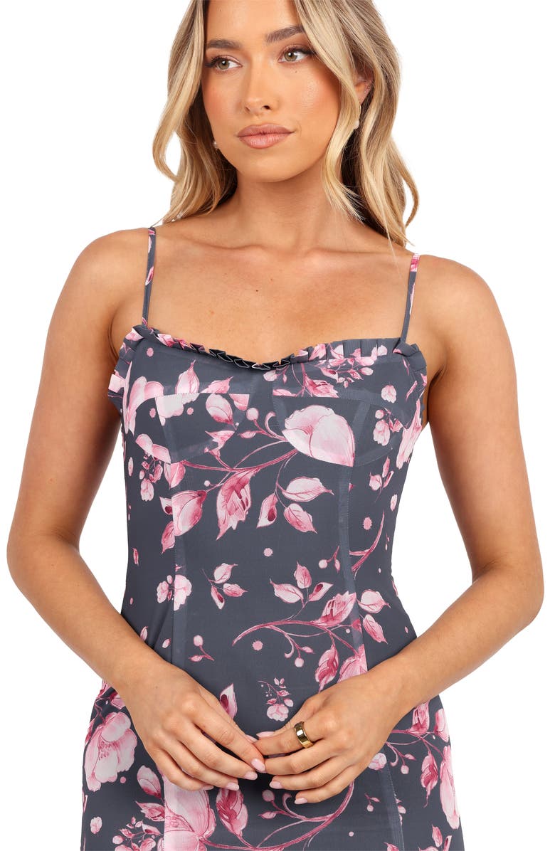 Petal & Pup Ashton Pleated Hem Midi Dress, Alternate, color, Steel Gray Floral