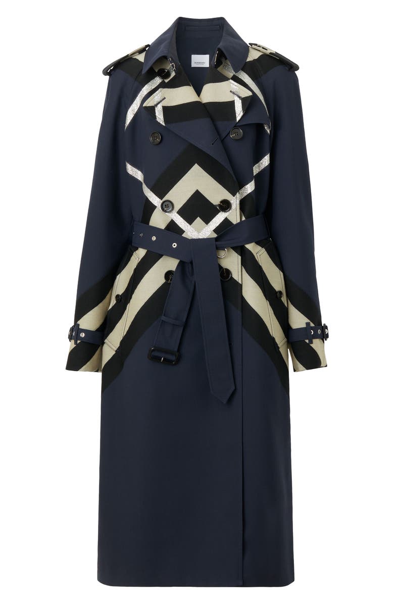 Burberry Waterloo Metallic Chevron Check Wool Blend Trench Coat, Alternate, color, 