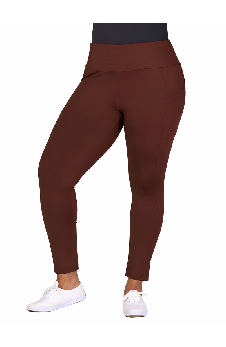 24seven Comfort Apparel Side Pocket Ankle Length Yoga Pant Leggings, Main, color, Brown