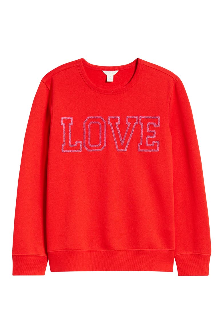 Love Metallic Embellished Sweatshirt, Alternate, color, RED GOJI PINK YARROW LOVE