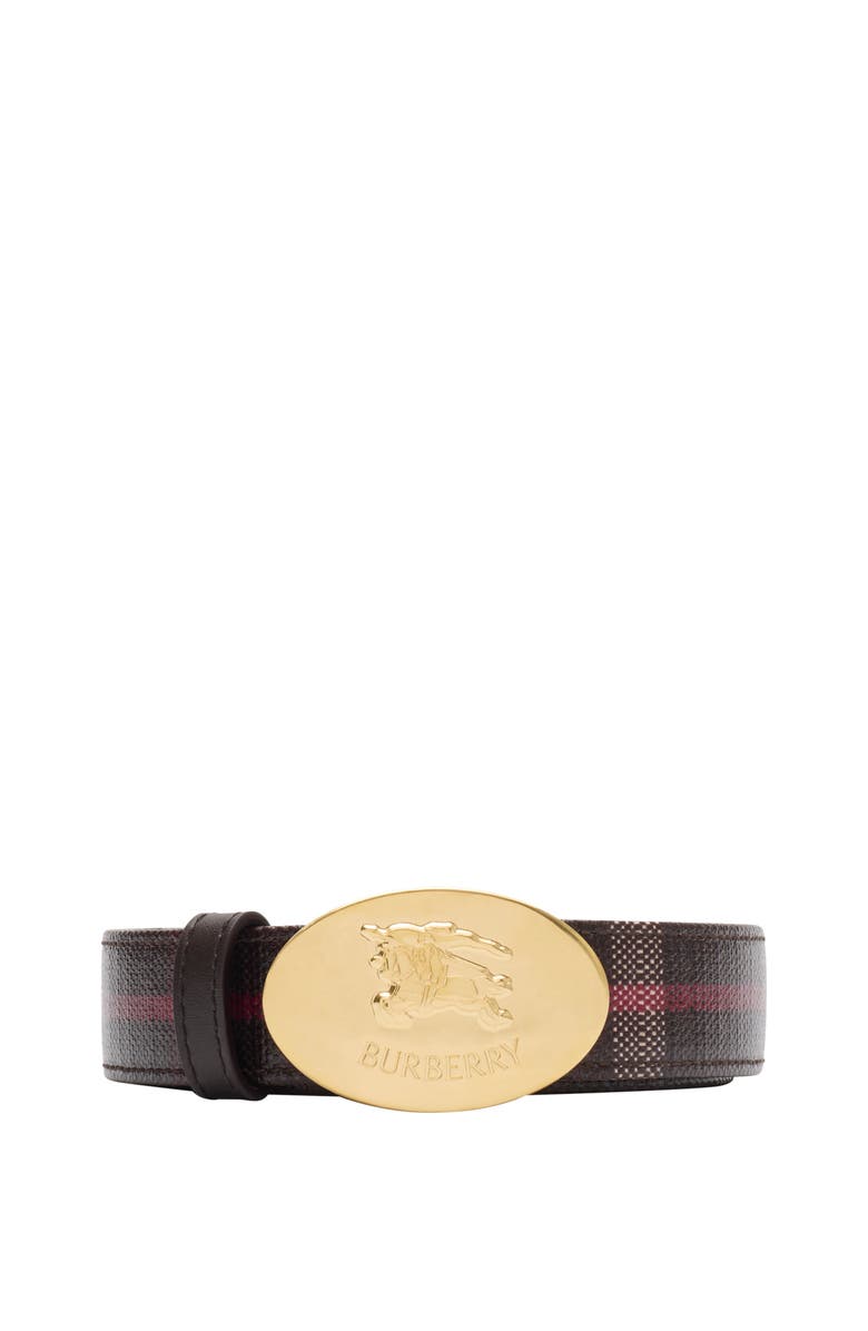 Burberry Reversible Check Knight Stamp Belt, Main, color, Mahogany Red/Gold