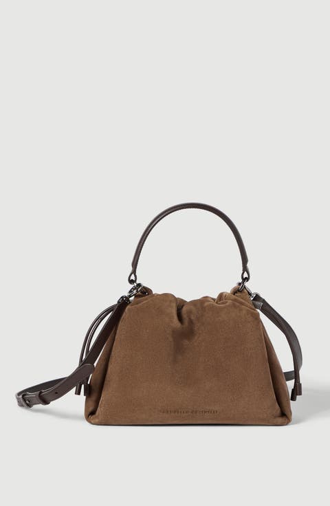 Mellow small bucket bag in suede with monili