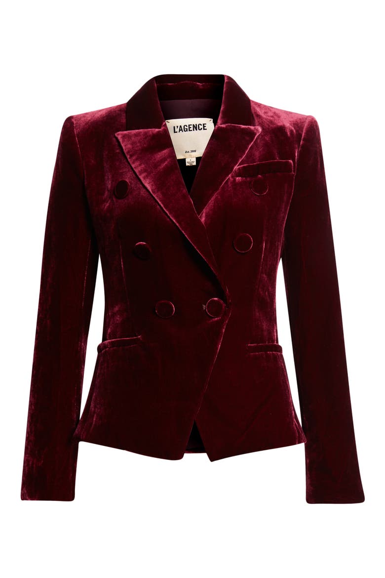 Marie Double Breasted Velvet Blazer, Alternate, color, DARK PORT