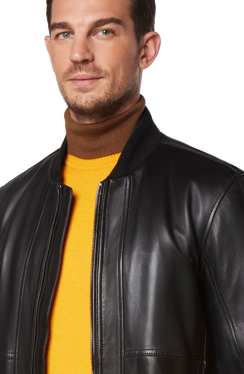 Andrew Marc Macneil Leather Bomber Jacket, Alternate, color, Black