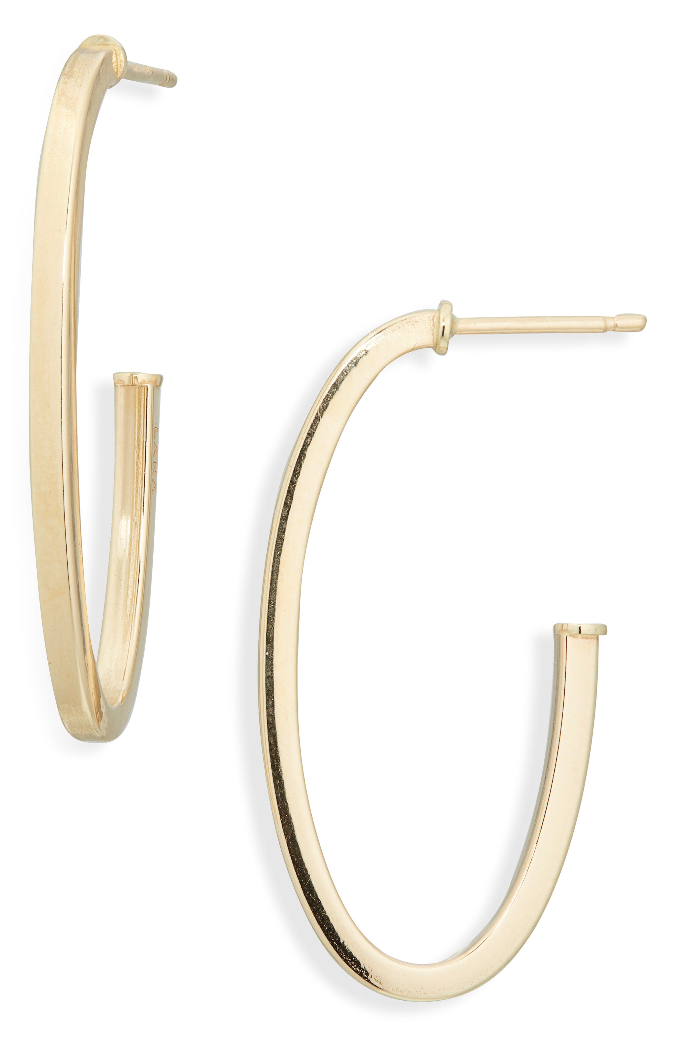 LANA 14K Yellow Gold Thin Oval Hoop Earrings