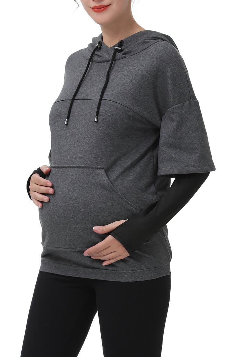 Bobo Layered Sleeve Maternity/Nursing Hoodie, Alternate, color, DARK GREY
