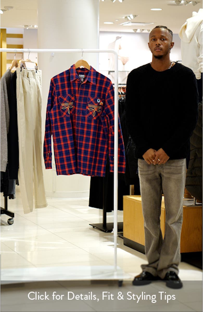 Dust Embroidered Plaid Flannel Button-Up Shirt, sales video thumbnail