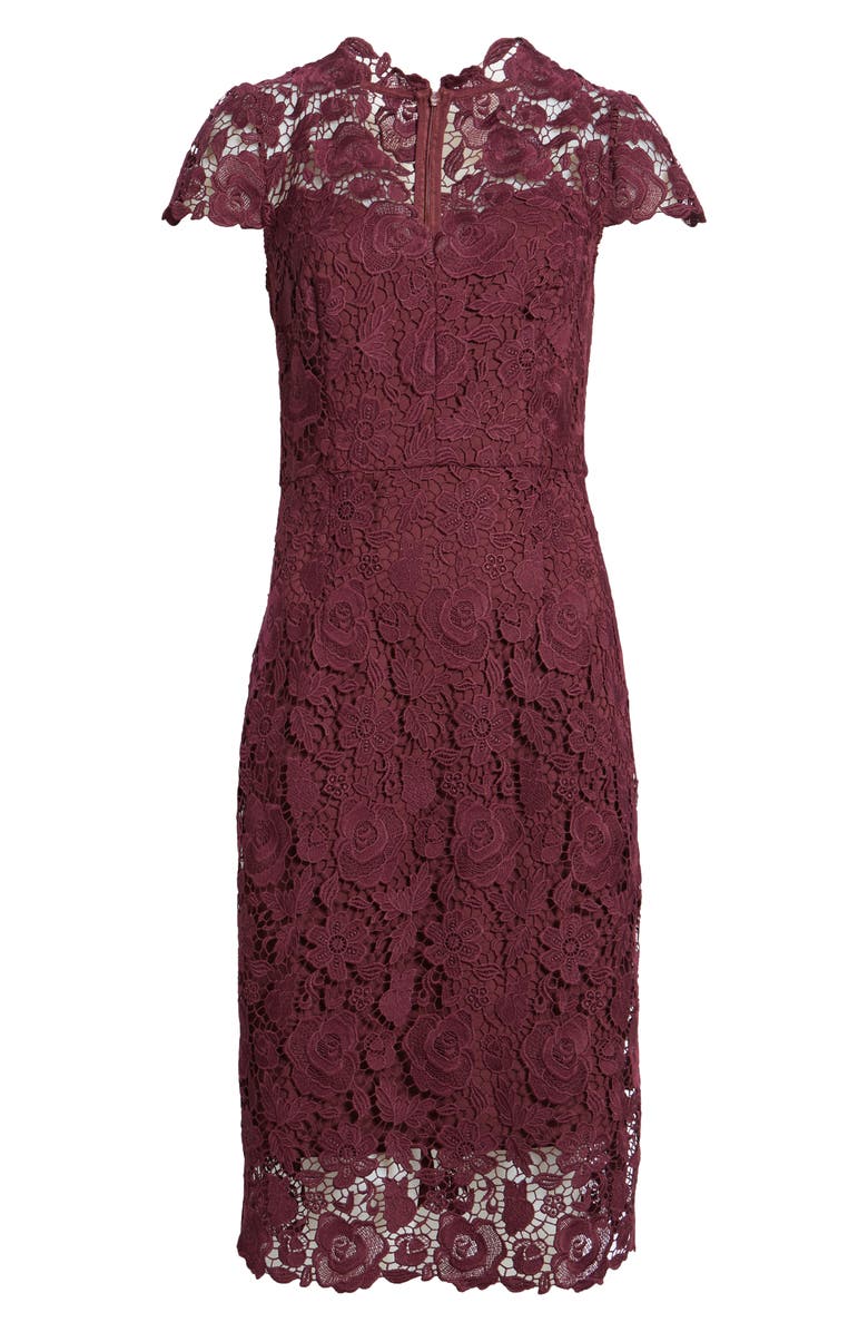 Eliza J Lace Sheath Dress, Alternate, color, Wine
