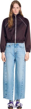 SANDRO Cropped embroidered satin jacket