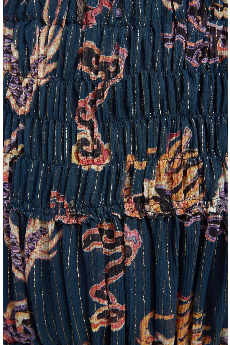 Zuki Tiered Dragon Print Silk Blend Skirt, Alternate, color, MIDNIGHT