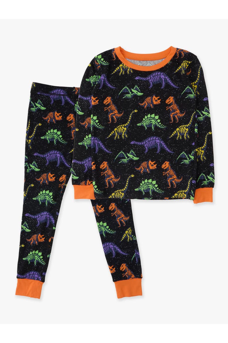 Glow In The Dark Long Sleeve Pajama Set, Main, color, Black