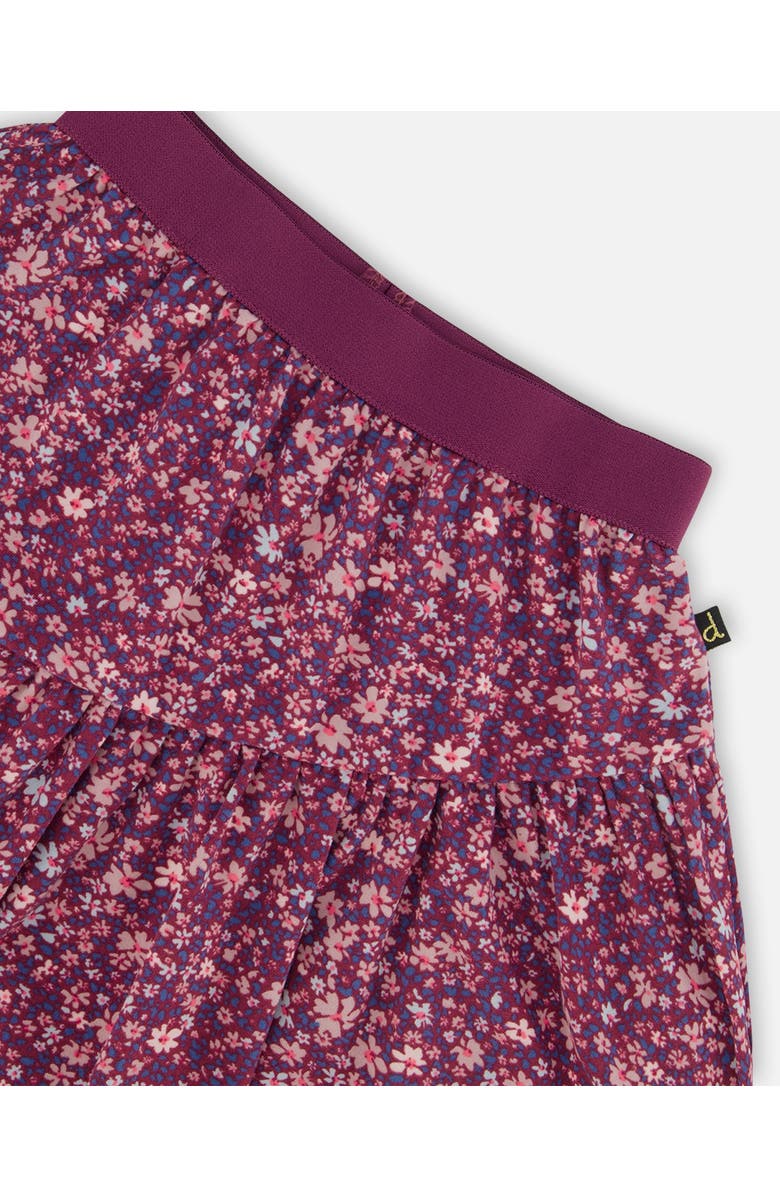 Deux par Deux Little Girl's Asymmetric Ruffle Skirt Burgundy Printed Little Flowers, Alternate, color, 