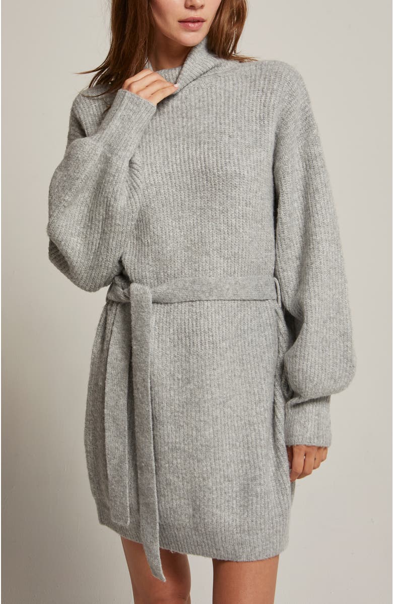 CRESCENT Turtleneck Belted Mini Sweater Dress, Alternate, color, Heather Grey