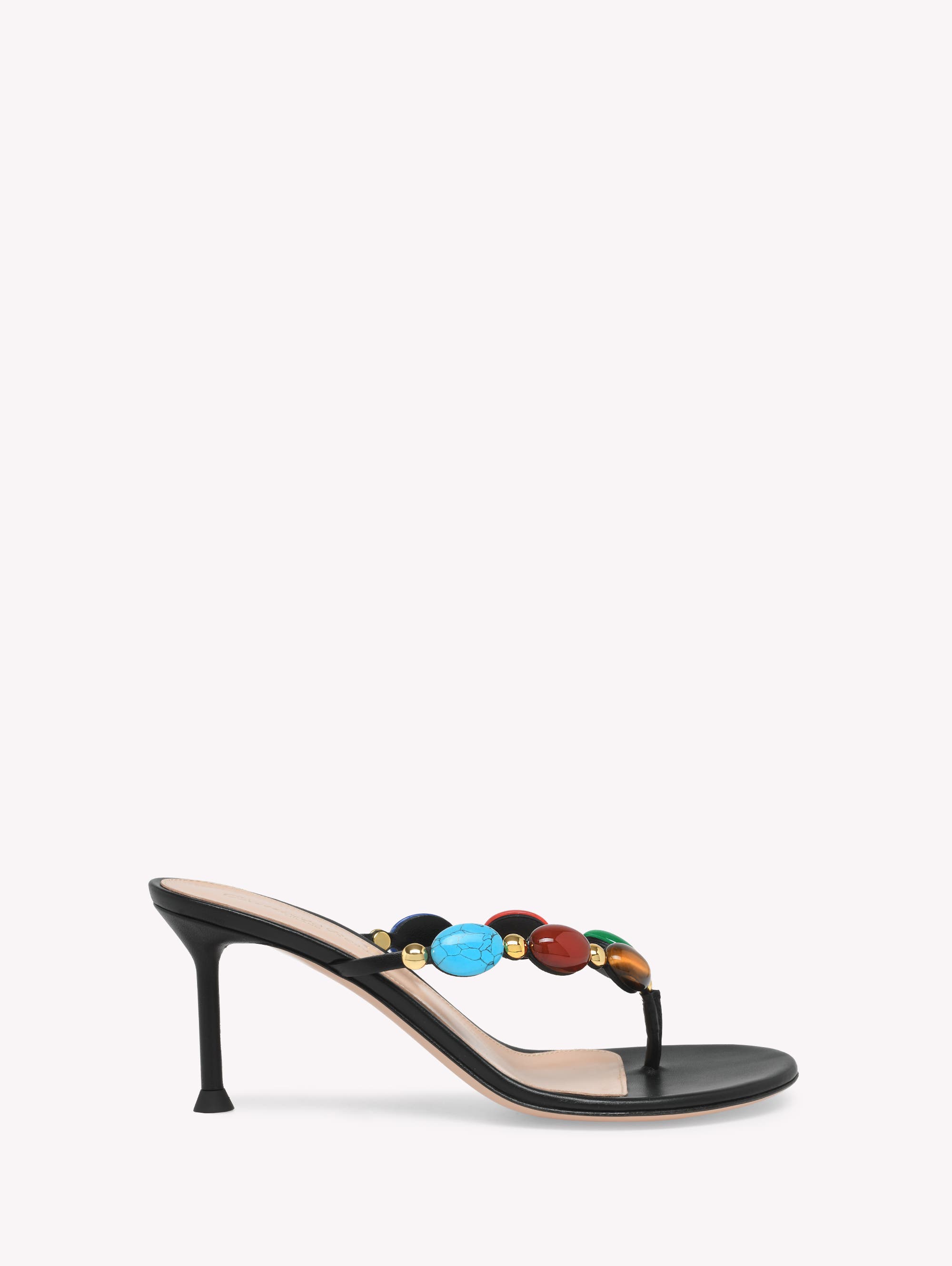 Gianvito Rossi Shanti Thong 70 Sandals, Main, color, Black Suede And Nappa