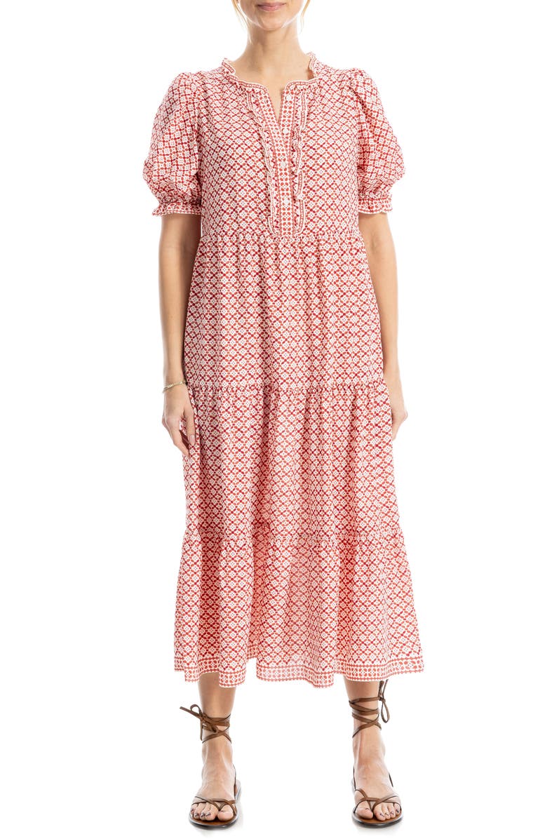 MAX STUDIO Puff Sleeve Tiered Midi Dress, Main, color,