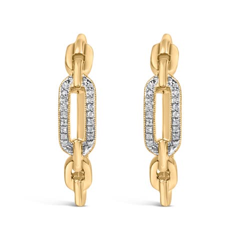 Gold Vermeil 1/10 Cttw Diamond Paperclip Hoop Earring
