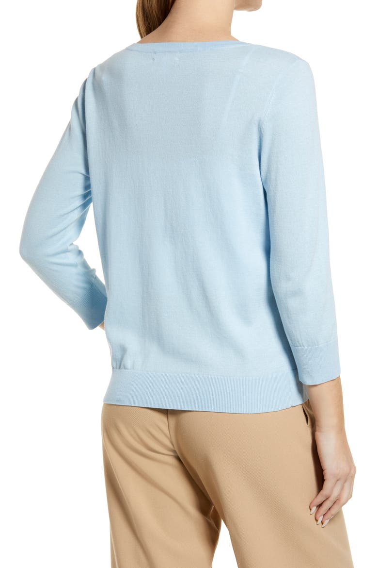 Crewneck Pima Cotton Blend Cardigan, Alternate, color, BLUE FALLS