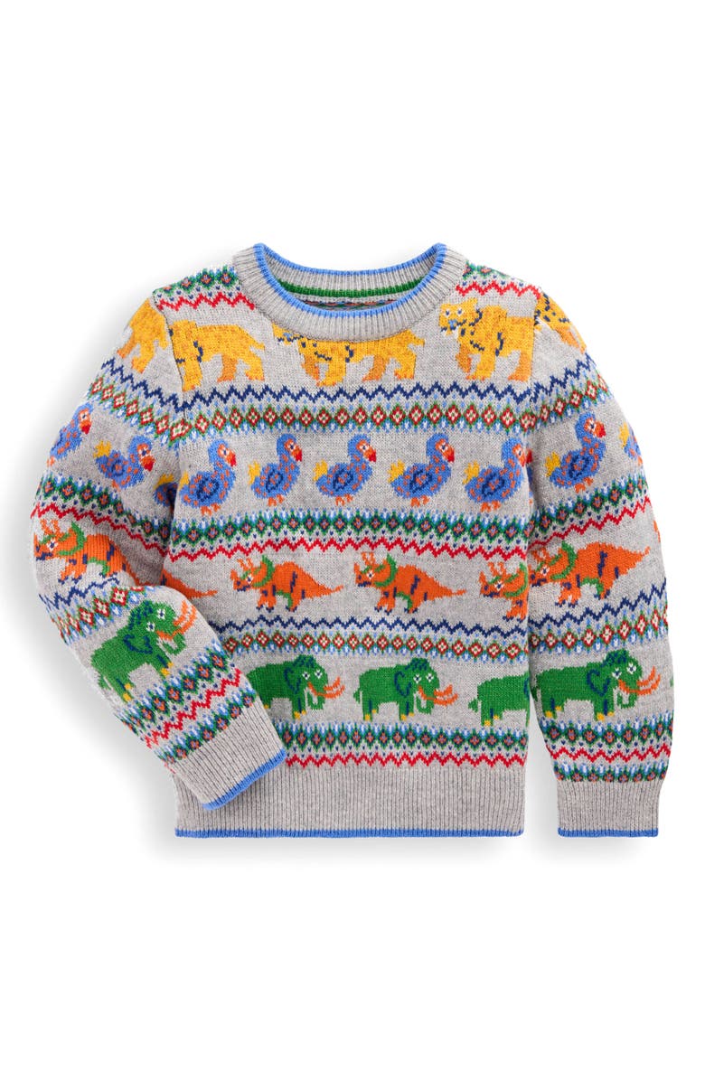 Mini Boden Kids' Prehistoric Pals Fair Isle Crewneck Sweater, Main, color,