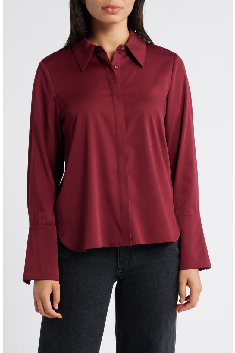 Flare Cuff Button-Up Shirt, Main, color, WINE