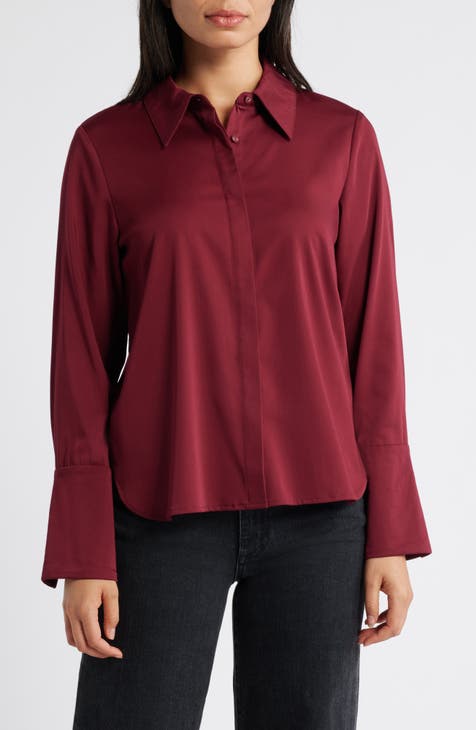 Burgundy dress tops on sale