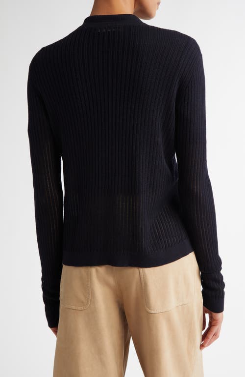 Shop Max Mara Studio Kassel Silk & Wool Rib Cardigan In Navy