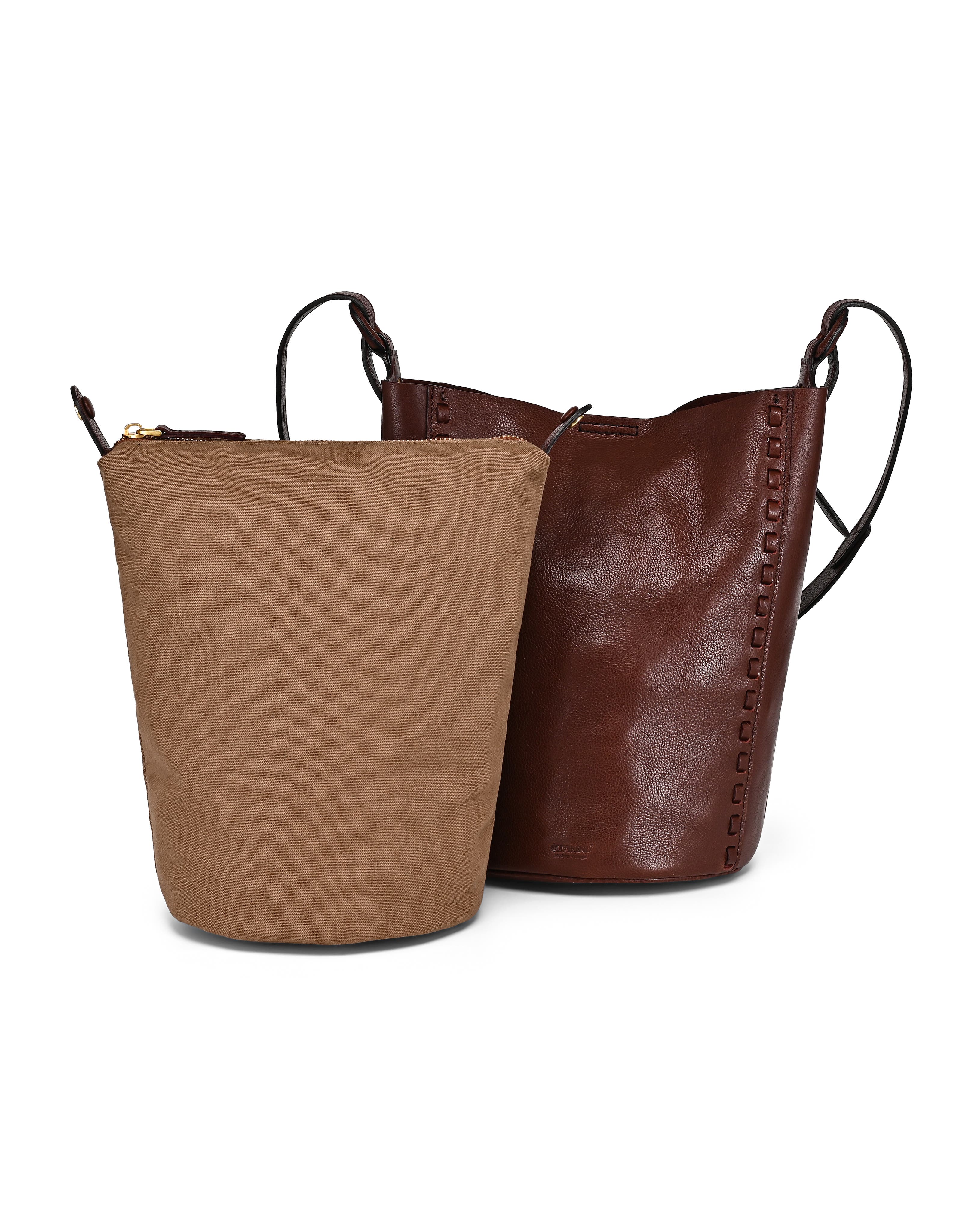 Juniper Genuine Leather Woven Barrel Crossbody Bag, Alternate, color, Brown