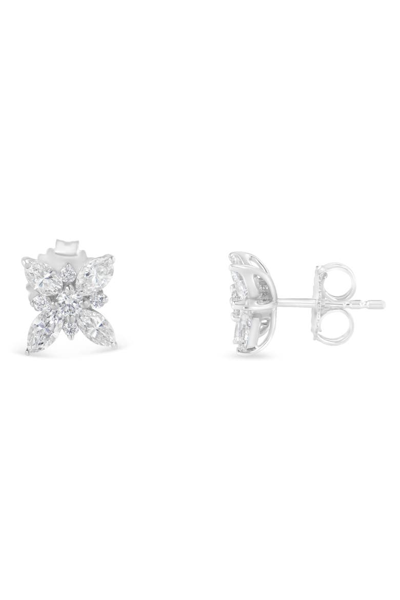 14K White Gold Marquise Diamond Flower Stud Earring, Alternate, color, White Gold
