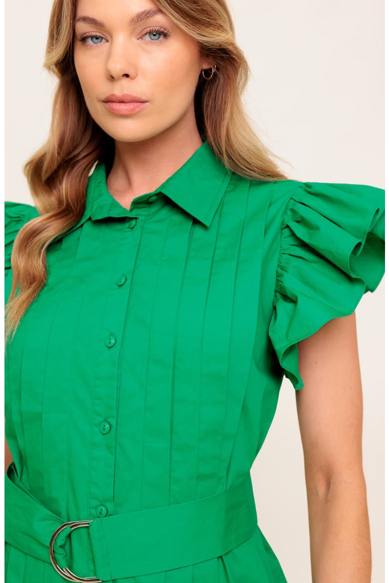 Ruffle Cap Sleeve Belted Midi Shirtdress, Alternate, color, GREEN