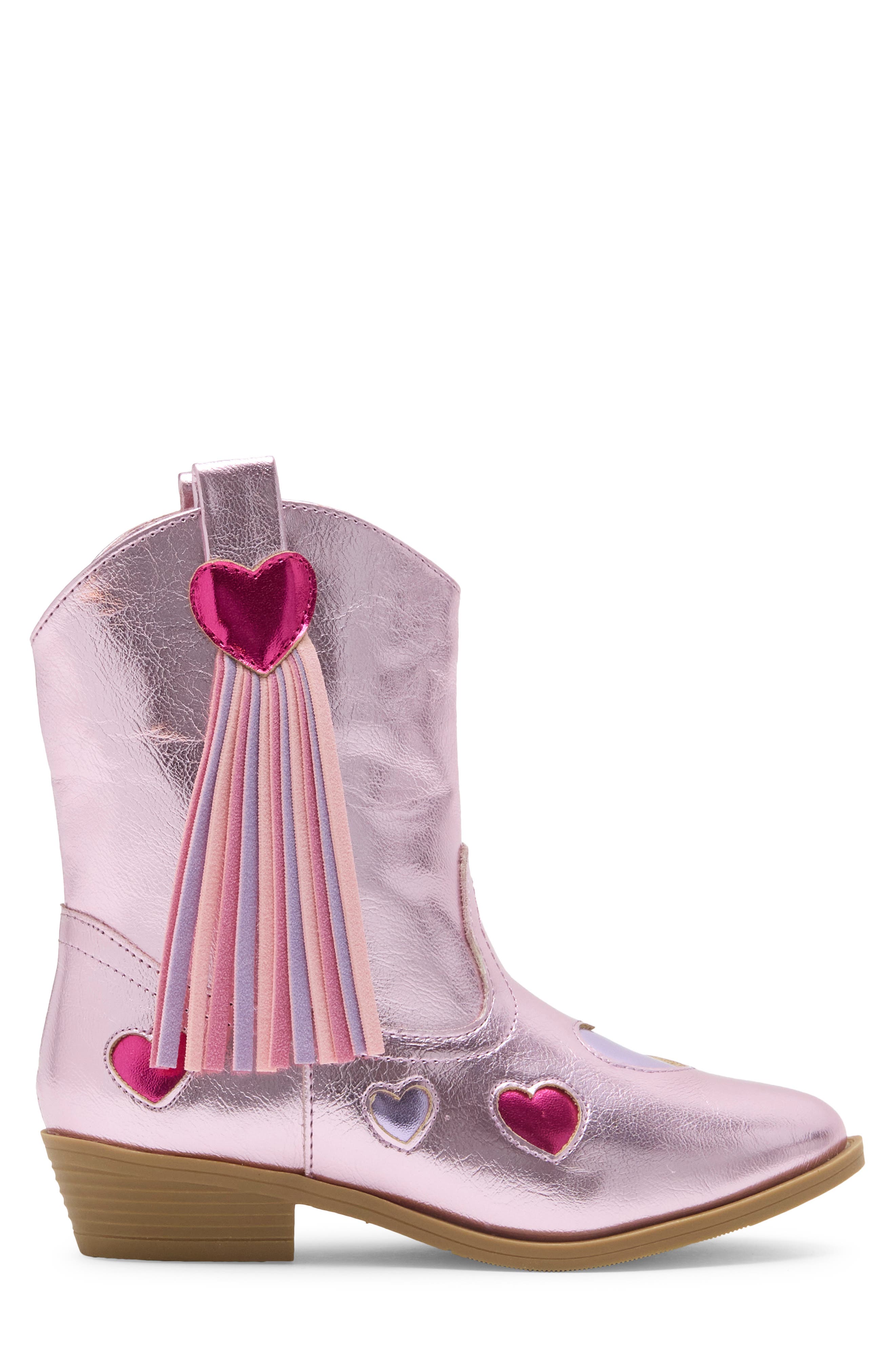 Kids' Cara Heart Faux Leather Western Boot, Alternate, color, PINK METALLIC