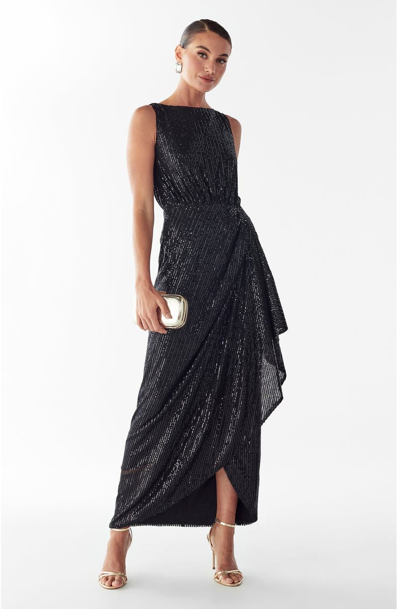 BWLDR Dewan Maxi Dress, Alternate, color, Black Sequin