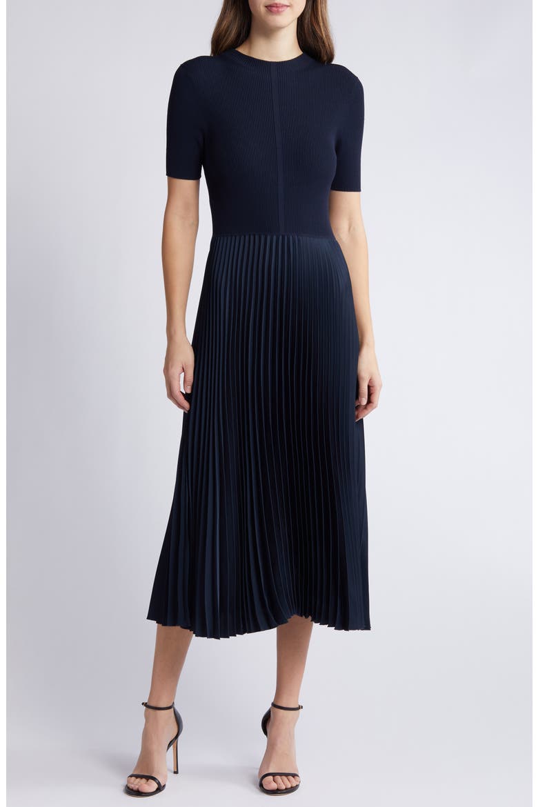 Fadrid Ribbed Pleated A-Line Dress, Main, color, DK BU