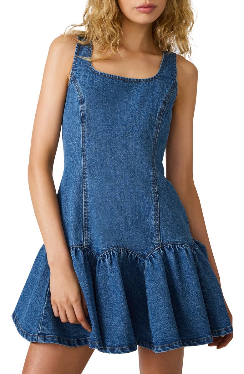 Steve Madden Harley Ruffle Hem Denim Minidress, Alternate, color, Faded Blue