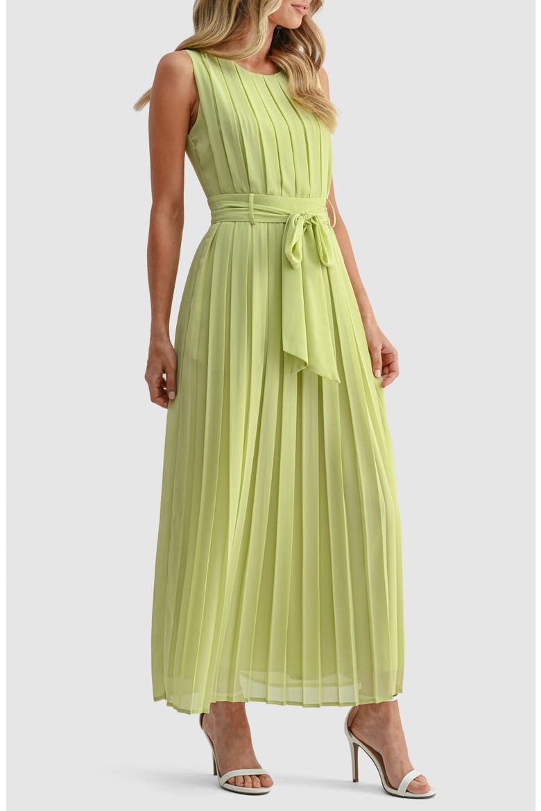 Pleated Belted Maxi Dress, Alternate, color, LIME GREEN