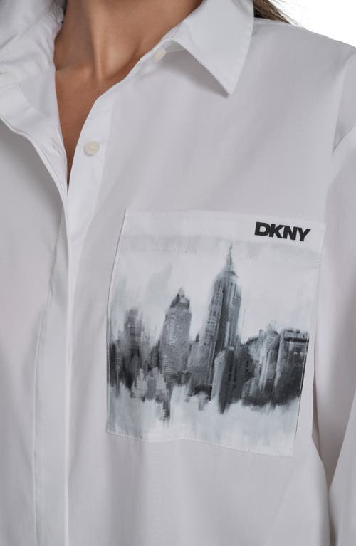 Dkny Skyline Pocket Oversize Long Sleeve Button-up Shirt In White
