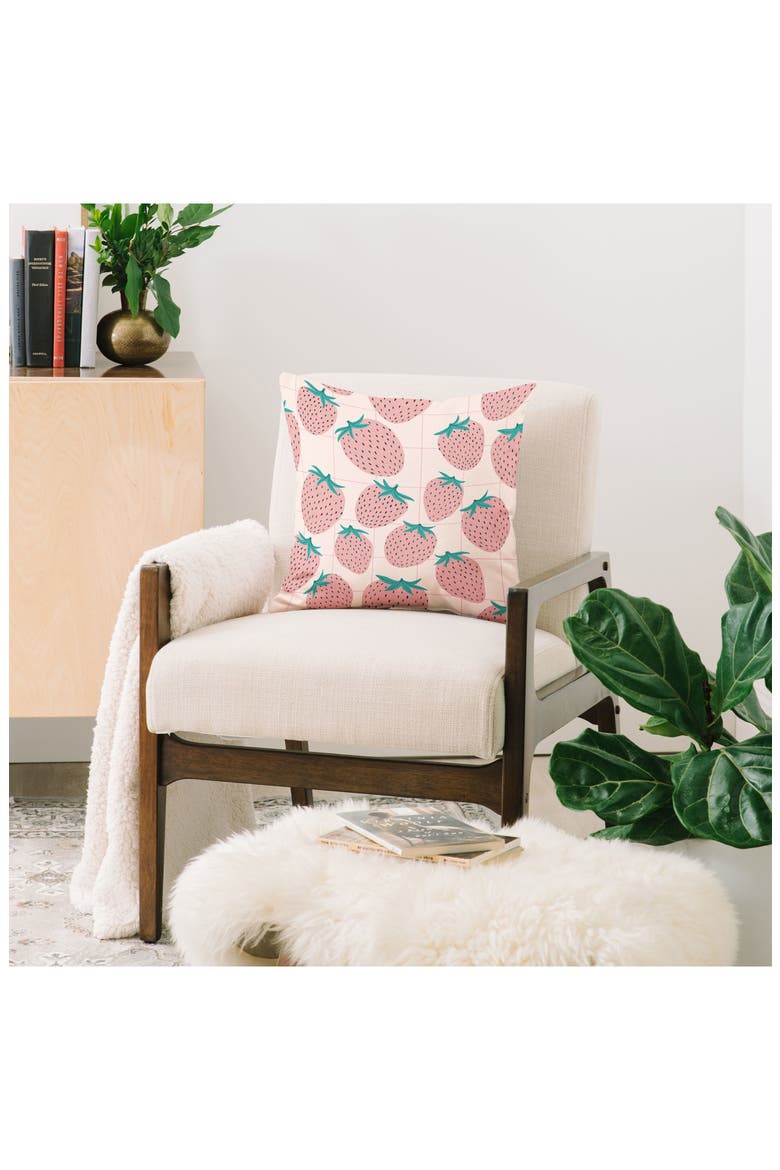 Pink Strawberry Print Throw Pillow, Alternate, color, GREEN/ PINK MULTI