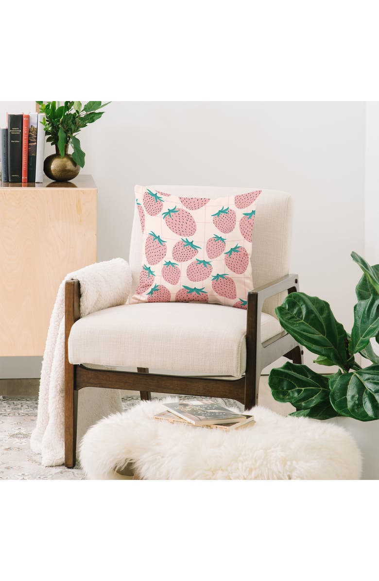 Deny Designs Pink Strawberry Print Throw Pillow, Alternate, color, Green/ Pink Multi