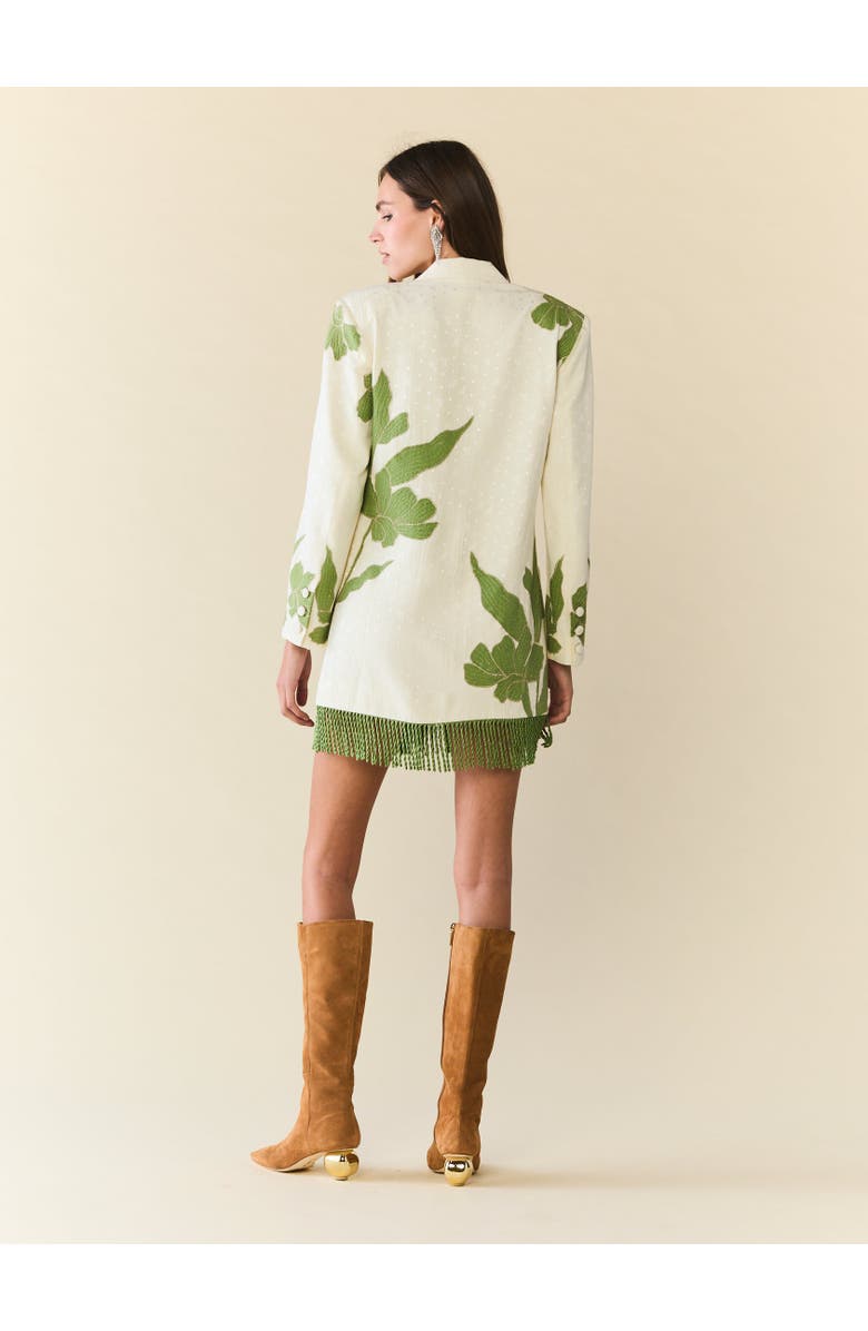 Eddy Alex Double Breasted Blazer Dress, Alternate, color, Ivory With Green Applique