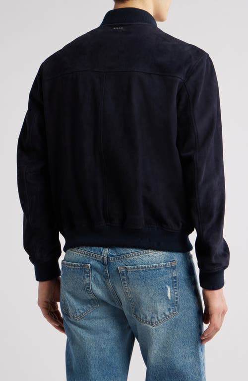 Hugo Boss Boss Melot Goat Suede Bomber Jacket In Dark Blue