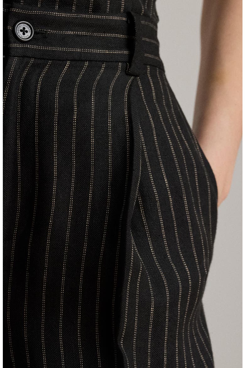Chalk Stripe Wide Leg Linen Pants, Alternate, color, BLACK/ BEIGE