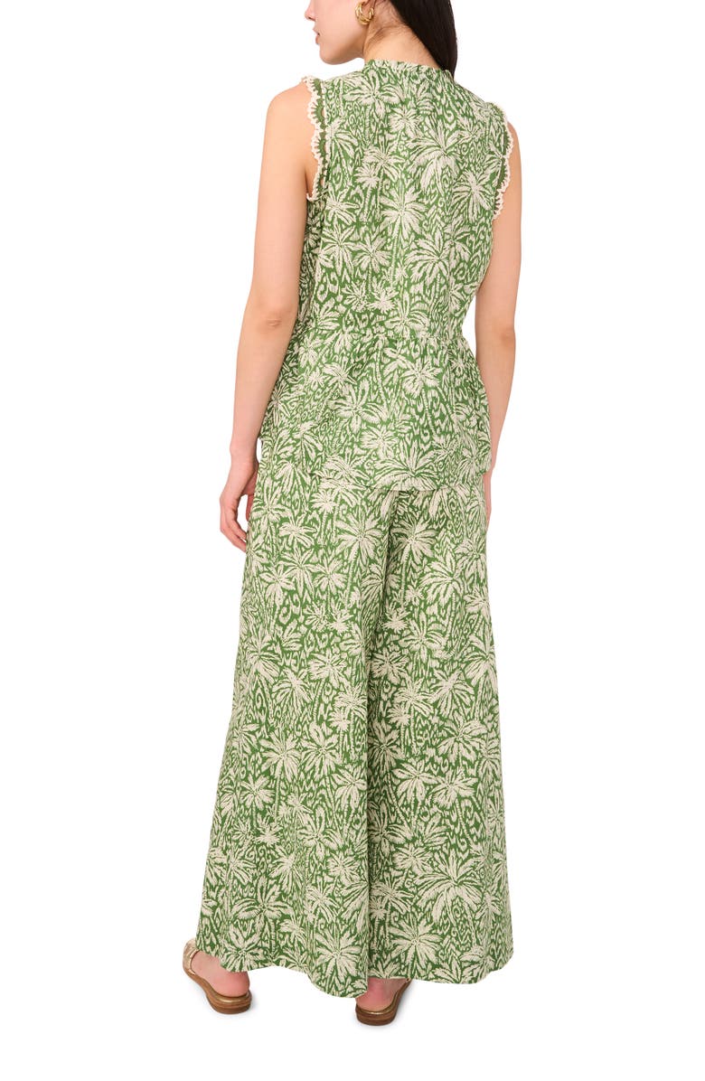 Vince Camuto Palm Print Wide Leg Cotton Pants, Alternate, color, Olive