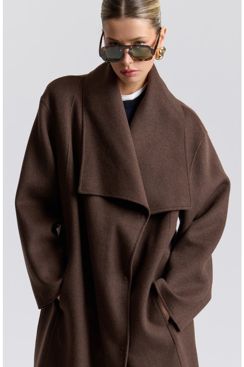Shawl Collar Long Coat, Alternate, color, DARK TRUFFLE