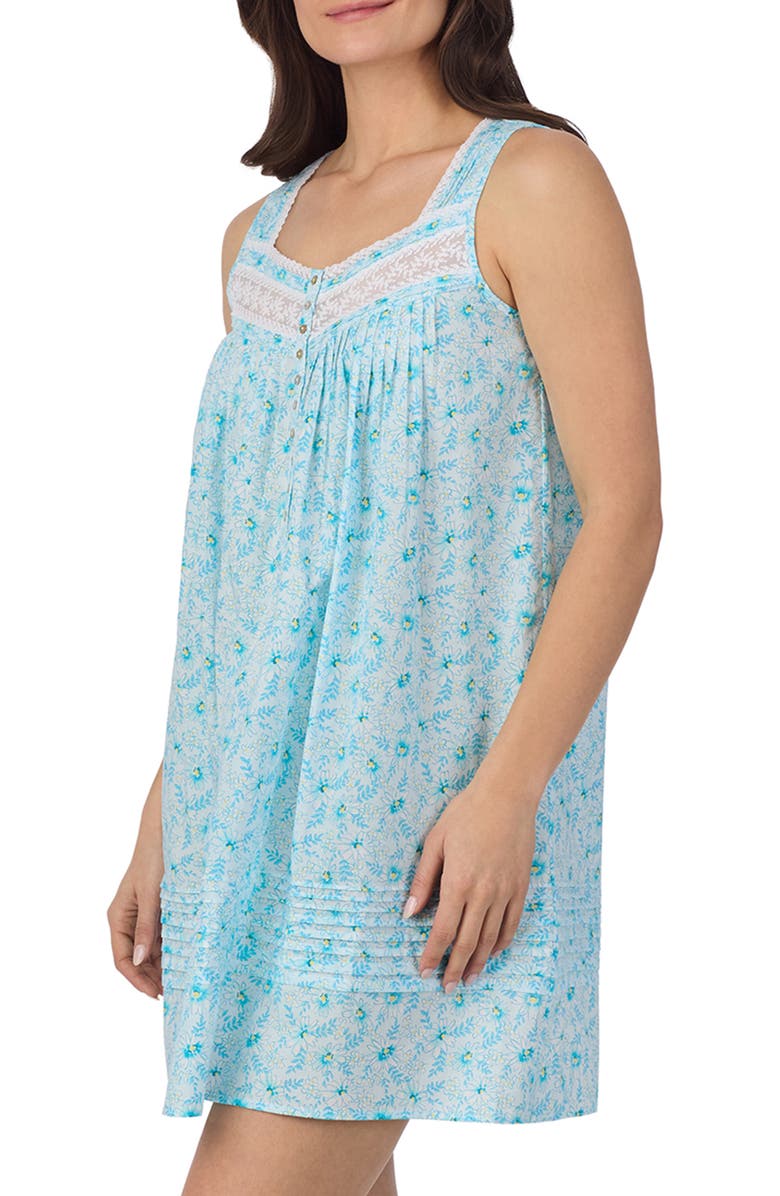 Eileen West Floral Print Sleeveless Cotton Lawn Chemise, Alternate, color, Aqua Print