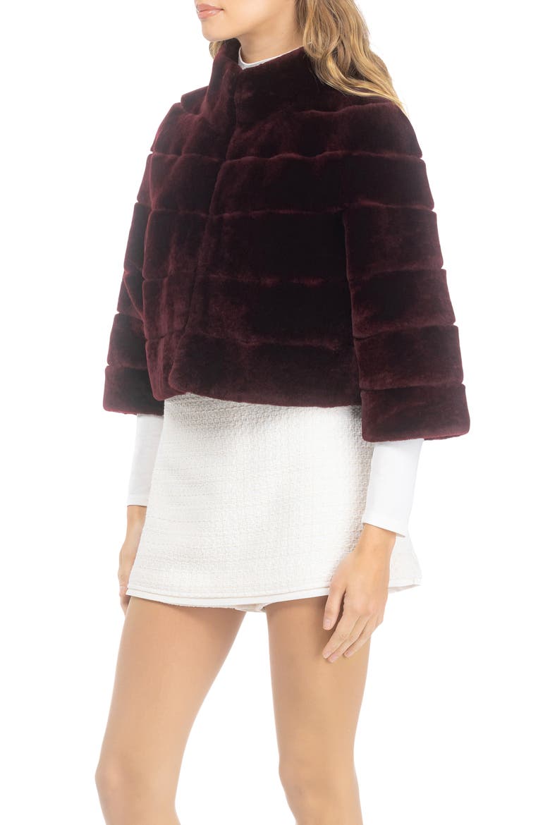 Genuine Shearling Cropped Bolero with Cropped Sleeves, Alternate, color, BURGUNDY