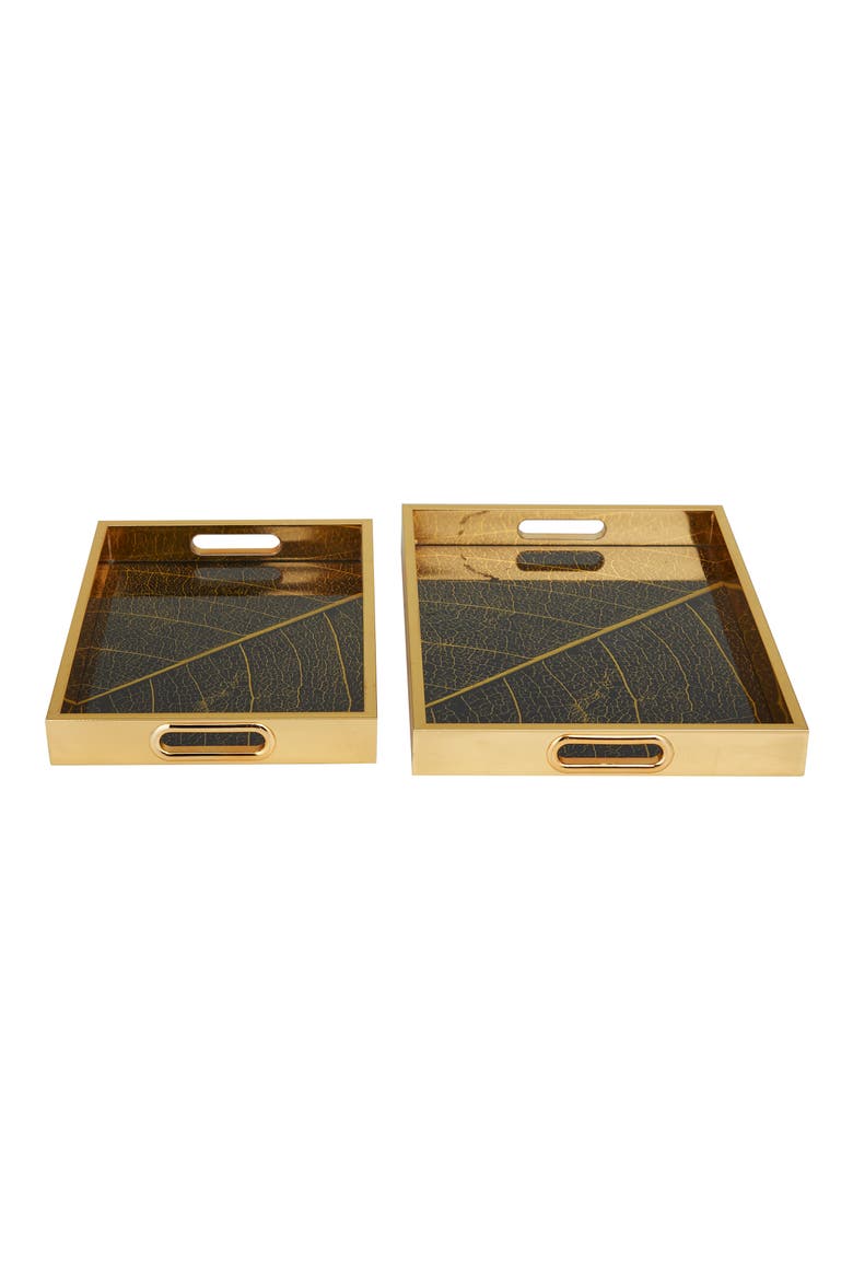 Gold Plastic Geometric Tray with Black Glass - Set of 2, Main, color, GOLD