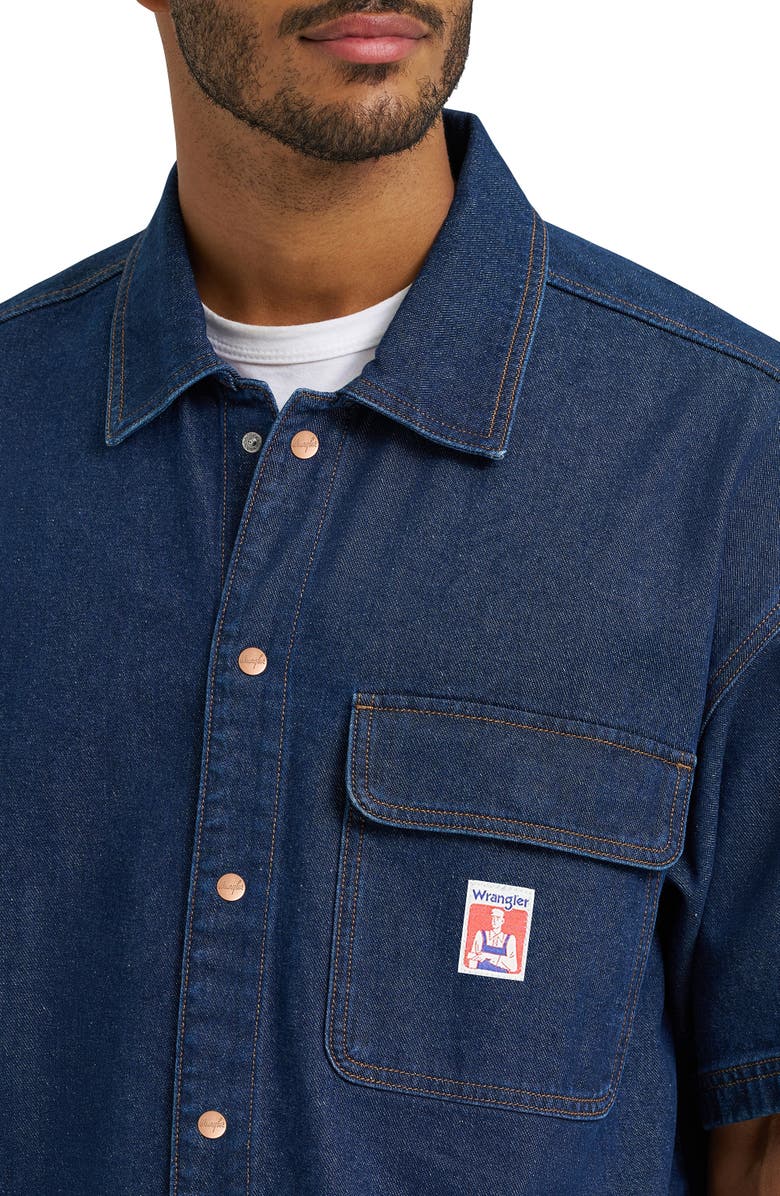 Wrangler Short Sleeve Denim Overshirt, Alternate, color, Rinsed