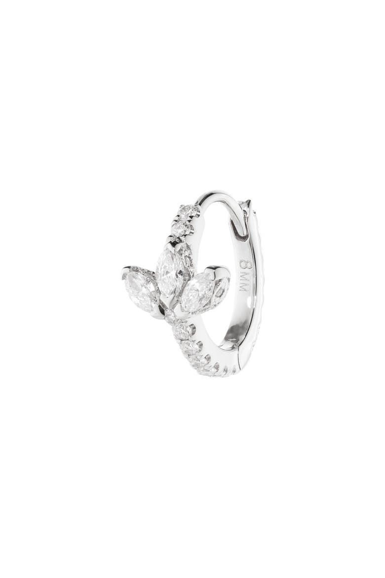 Diamond Lotus Eternity Huggie Hoop Earring, Main, color, 18K WHITE GOLD/ DIAMOND