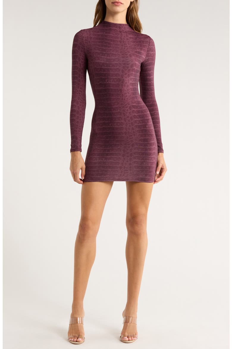 Print Long Sleeve Body-Con Minidress, Alternate, color, DARK PLUM CROCODILE