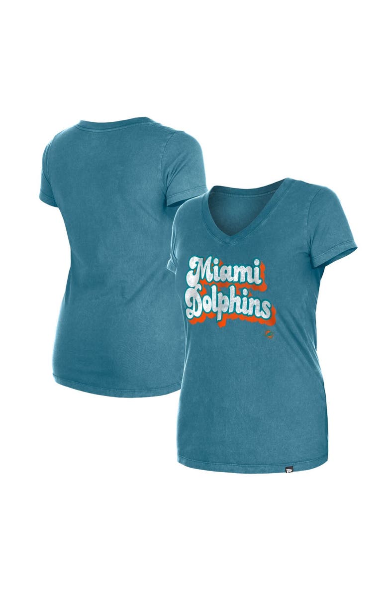 New Era Women's New Era Aqua Miami Dolphins Enzyme Wash Low V-Neck T-Shirt, Alternate, color, Aqua