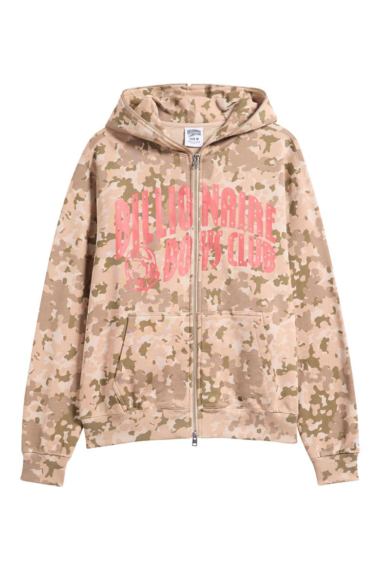Camouflage Cotton Zip Front Graphic Hoodie, Alternate, color, DOESKIN